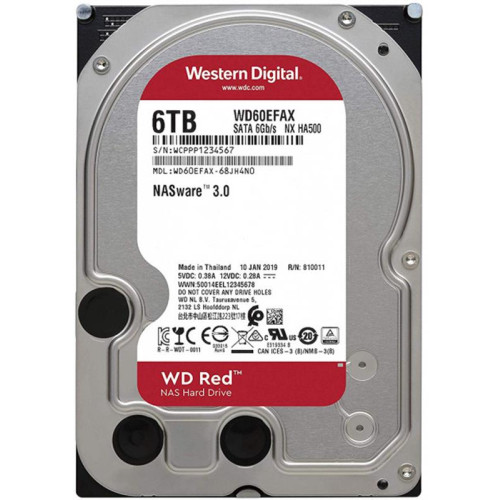 Накопичувач HDD SATA 6.0TB WD Red NAS 5400rpm 256MB (WD60EFAX)