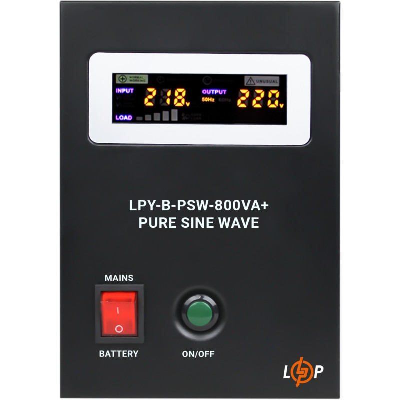 Джерело безперебійного живлення LogicPower LPY-B-PSW-800VA+ (560Вт)5A/15A, з правильною синусоїдою 12V