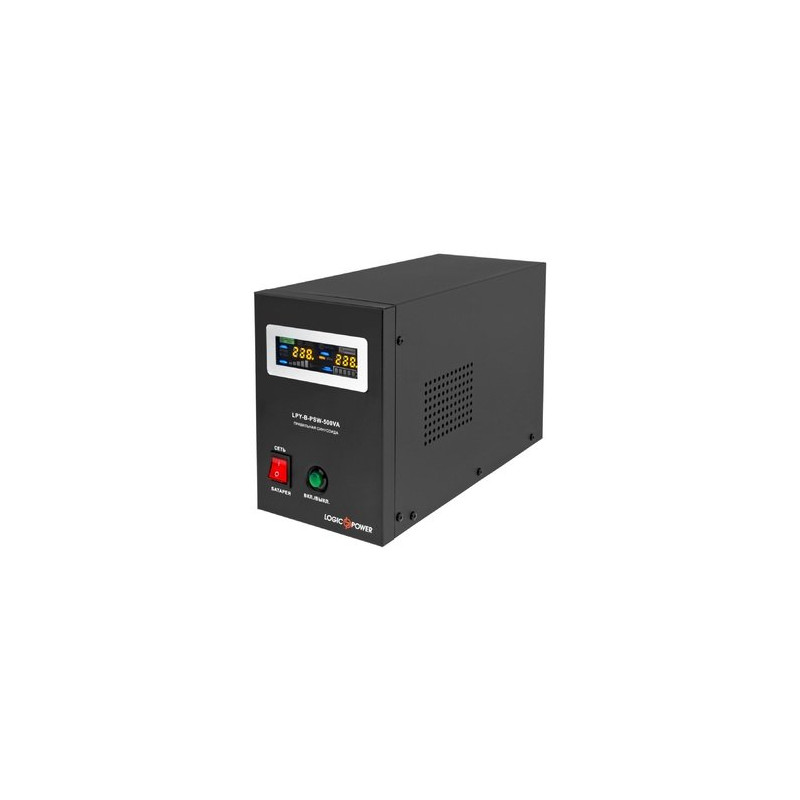 Джерело безперебійного живлення LogicPower LPY-B-PSW-500VA+ (350Вт)5A/10A, Lin.int., AVR, 2 x евро, LCD, метал, з правильною синусоїдою 12V