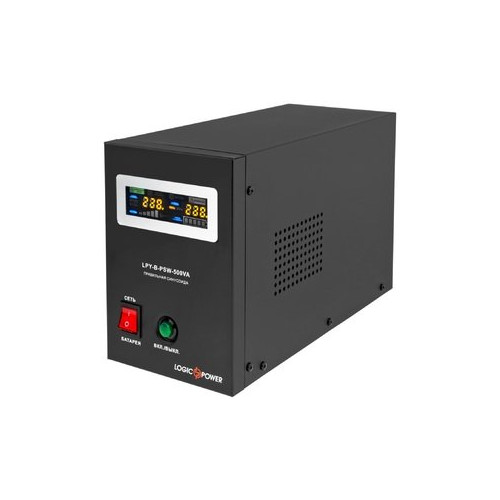 Джерело безперебійного живлення LogicPower LPY-B-PSW-500VA+ (350Вт)5A/10A, Lin.int., AVR, 2 x евро, LCD, метал, з правильною синусоїдою 12V