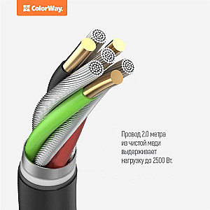 Фільтр живлення СolorWay (CW-CHE64B) 6 розеток, 4xUSB, 2м, Black