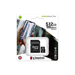 Карта пам`яті MicroSDXC 512GB UHS-I/U3 Class 10 Kingston Canvas Select Plus R100/W85MB/s + SD-адаптер (SDCS2/512GB)