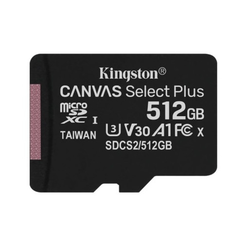 Карта пам`яті MicroSDXC 512GB UHS-I/U3 Class 10 Kingston Canvas Select Plus R100/W85MB/s (SDCS2/512GBSP)