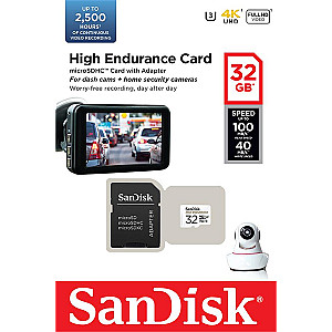 Карта пам`ятi MicroSDXC 32GB UHS-I/U3 Class 10 SanDisk High Endurance R100/W40MB/s + SD-adapter (SDSQQNR-032G-GN6IA)