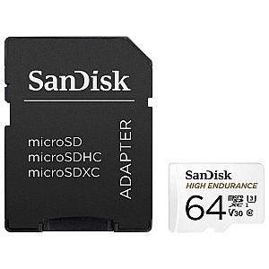Карта пам`ятi MicroSDXC 64GB UHS-I/U3 Class 10 SanDisk High Endurance R100/W40MB/s + SD-adapter (SDSQQNR-064G-GN6IA)
