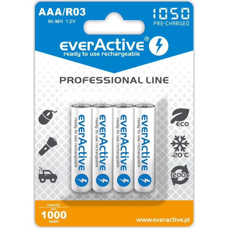 Акумулятор everActive AAA/HR03 Ni-MH 1050mAh BL 4шт
