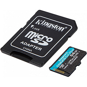 Карта пам`яті MicroSDXC 64GB UHS-I/U3 Class 10 Kingston Canvas Go! Plus R170/W70MB/s + SD-адаптер (SDCG3/64GB)