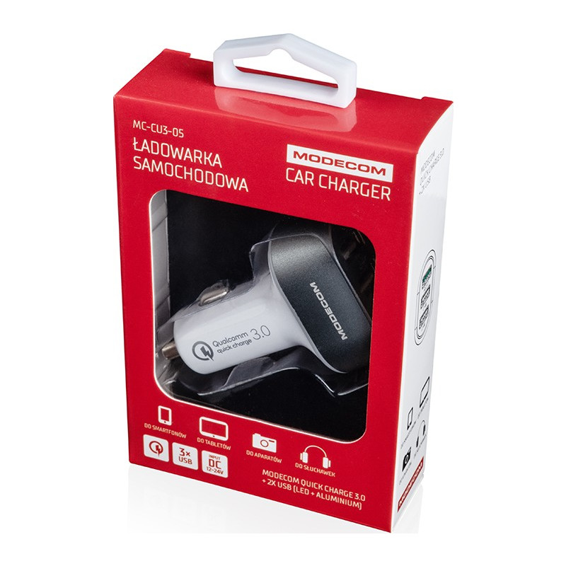Автомобільний зарядний пристрій Modecom CU3-05 (3USBx2.4A) White (ZT-MC-CU3-05)