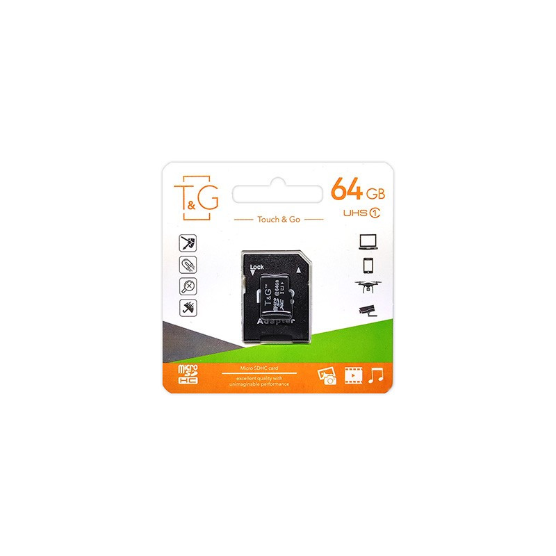Карта пам`ятi MicroSDXC 64GB UHS-I Class 10 T&G + SD-adapter (TG-64GBSDCL10-01)