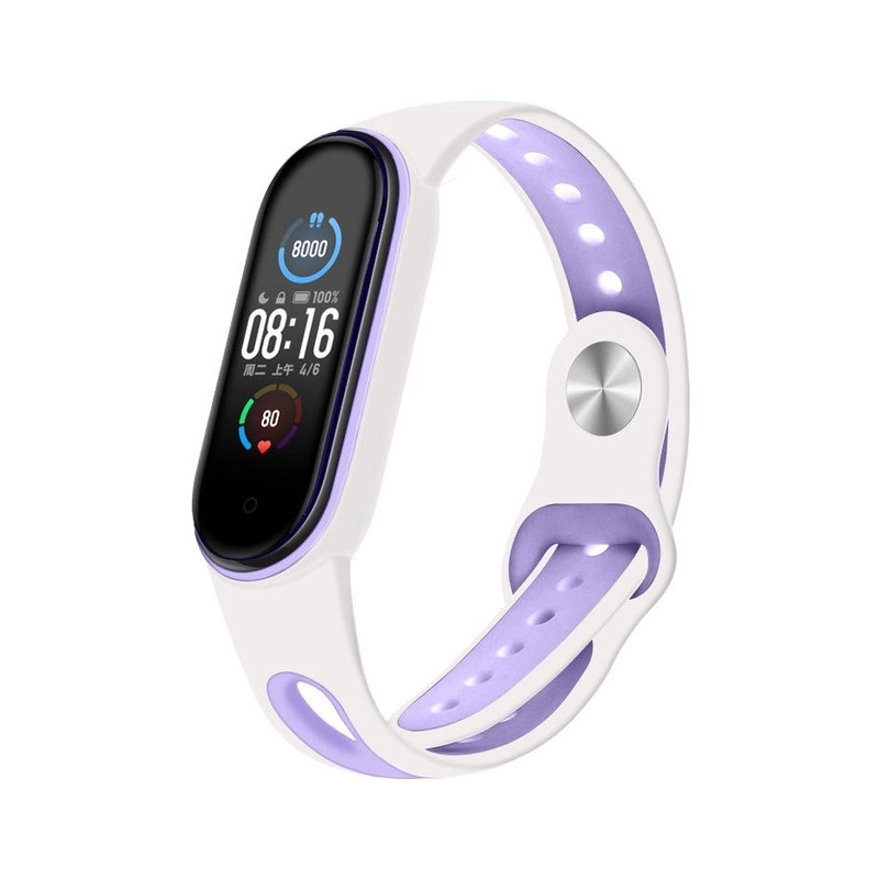 Ремінець BeCover Sport Style для Xiaomi Mi Smart Band 5/Mi Smart Band 6/Mi Smart Band 7 White-Purple (705175)