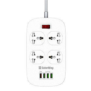 Фільтр живлення ColorWay CW-CHU44QW 4 розетки, 4 USB (1QC3.0+3 AUTO ID), 1.8 м, білий