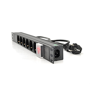 Подовжувач Merlion 6 розеток, 19", 1U, з вимикач., з адаптером живлення C13, 1.8 м (1U-M6-K-C13/15154)