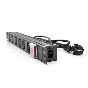 Подовжувач Merlion 6 розеток, 19", 1U, з вимикач., з адаптером живлення C13, 1.8 м (1U-M6C13-K-C13/15155)
