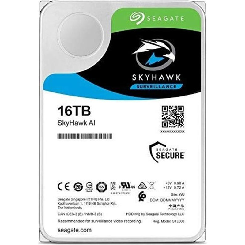 Накопичувач HDD SATA 16.0TB Seagate SkyHawk AI Surveillance 7200rpm 256MB (ST16000VE002)