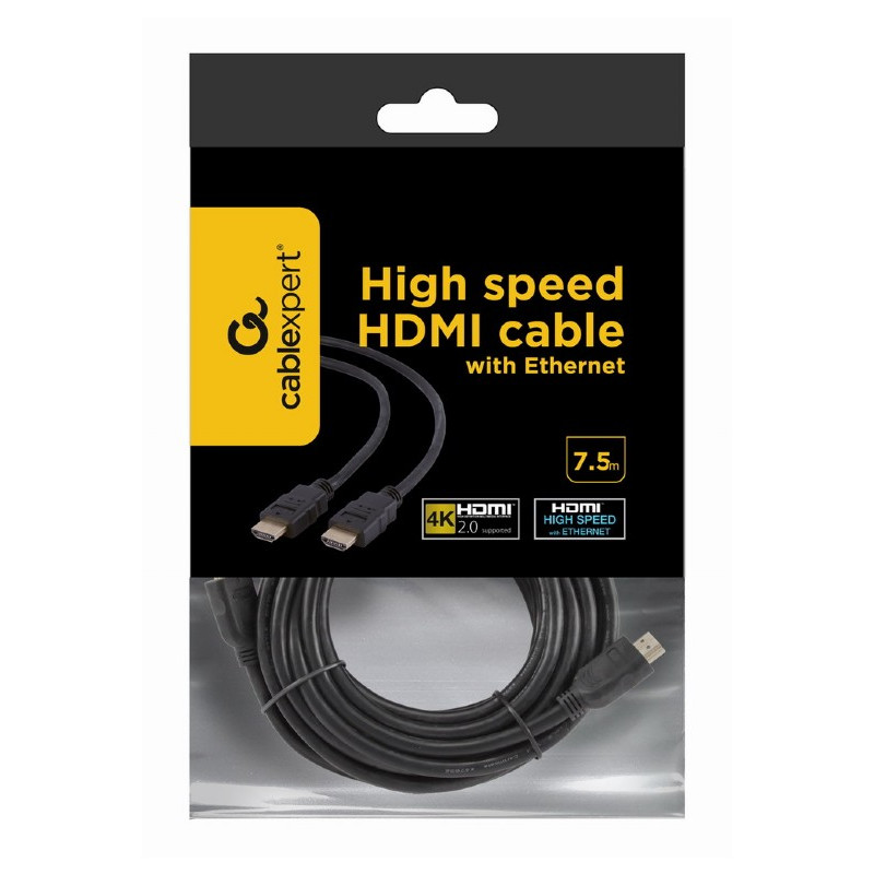Кабель Cablexpert HDMI - HDMI V 1.4 (M/M), 7.5 м, чорний (CC-HDMI4-7.5M) пакет
