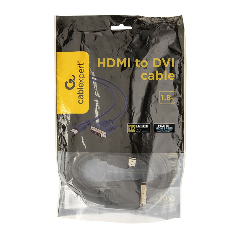 Кабель Cablexpert HDMI - DVI V 1.4 (M/M), 1.8 м, чорний (CC-HDMI-DVI-6) пакет
