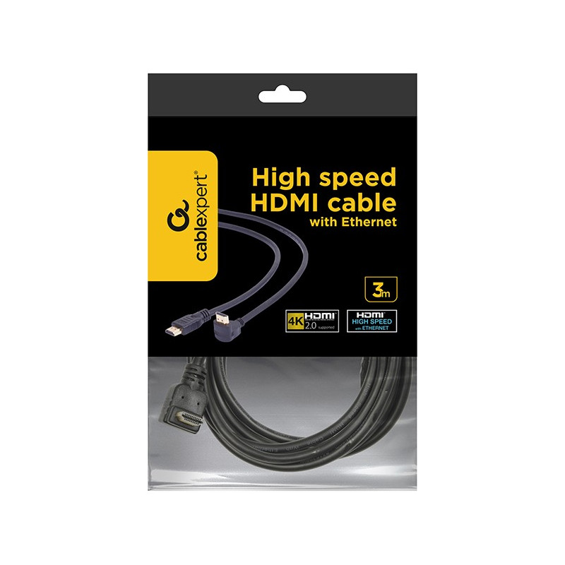 Кабель Cablexpert HDMI - HDMI V 1.4 (M/M), вилка/кутова вилка, 3 м, чорний (CC-HDMI490-10) пакет