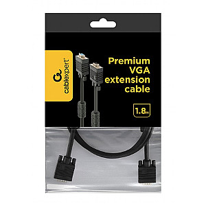 Кабель подовжувач Cablexpert VGA -VGA (M/F), HD15 з 2-ма фер. кільцями, 1.8 м, чорний (CC-PPVGAX-6B)