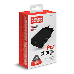Мережевий зарядний пристрій ColorWay (2USB;2.1A) Black (CW-CHS015-BK)