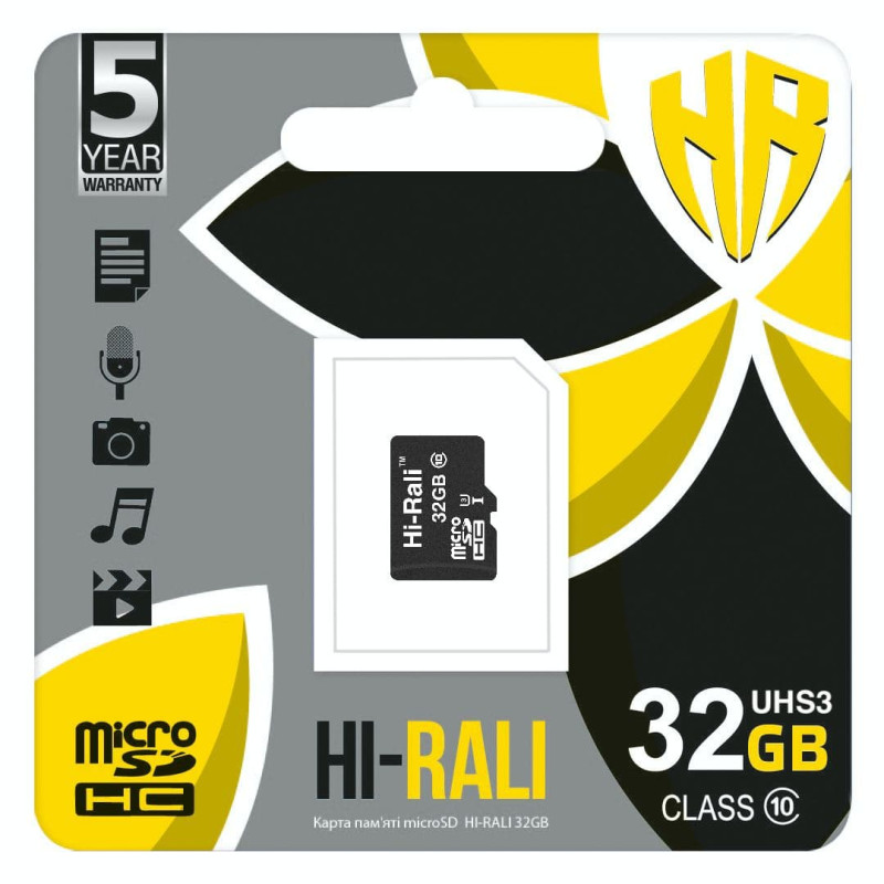 Карта пам`ятi MicroSDHC 32GB UHS-I U3 Class 10 Hi-Rali (HI-32GBSD10U3-00)