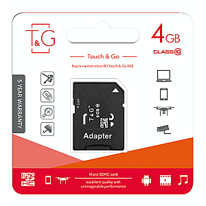 Карта пам`яті MicroSDHC 4GB Class 10 T&G + SD-adapter (TG-4GBSDCL10-01)