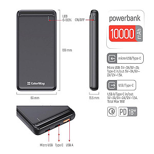 Універсальна мобільна батарея ColorWay Slim PD 10000mAh Black (CW-PB100LPG3BK-PD)
