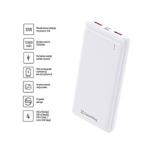 Універсальна мобільна батарея ColorWay Slim 10000mAh White (CW-PB100LPF2WT)
