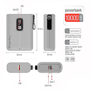 Універсальна мобільна батарея ColorWay Full Power 10000mAh White (CW-PB100LPK2WT-PDD)