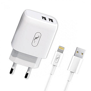Зарядний пристрій SkyDolphin SC22EBL (2USB, 2.1A) White (MZP-000162) + кабель Lightning