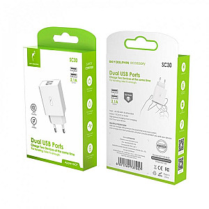 Зарядний пристрій SkyDolphin SC30 (2USB, 2.1A) White (MZP-000111)