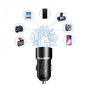 Автомобільний зарядний пристрій SkyDolphin SZ02L Aluminium (2USB, 2.4A) Black (AZP-000071) + кабель Lightning