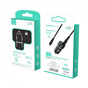 Автомобільний зарядний пристрій SkyDolphin SZ02L Aluminium (2USB, 2.4A) Black (AZP-000071) + кабель Lightning