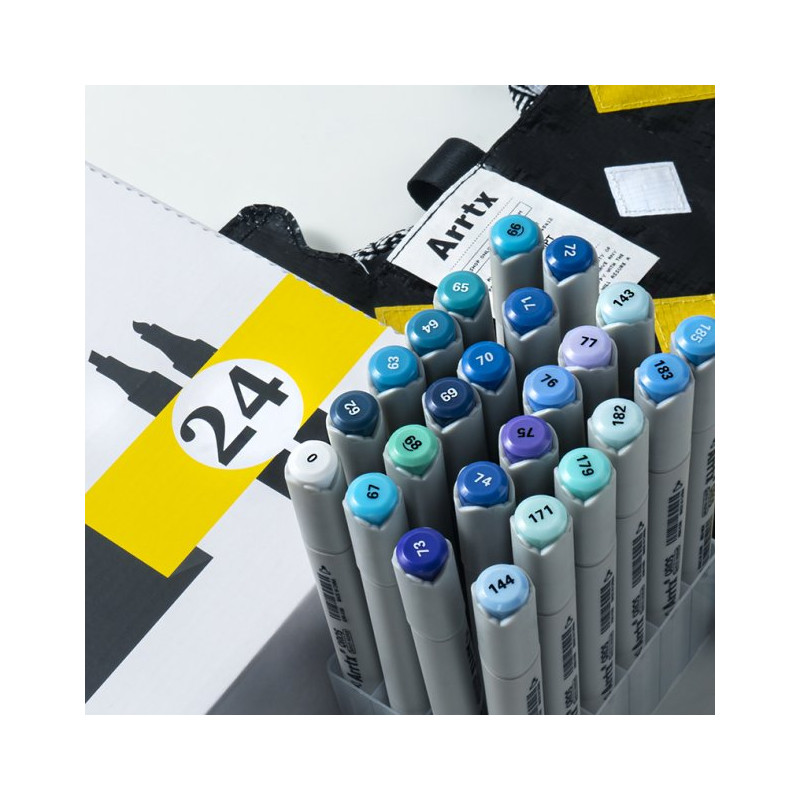 Спиртові маркери Arrtx Oros ASM-03BU 24 кольора, сині відтінки (LC302529)