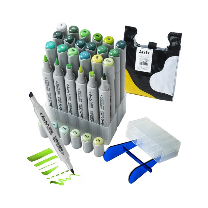 Спиртові маркери Arrtx Oros ASM-03GN 24 кольора, зелені відтінки (LC302512)