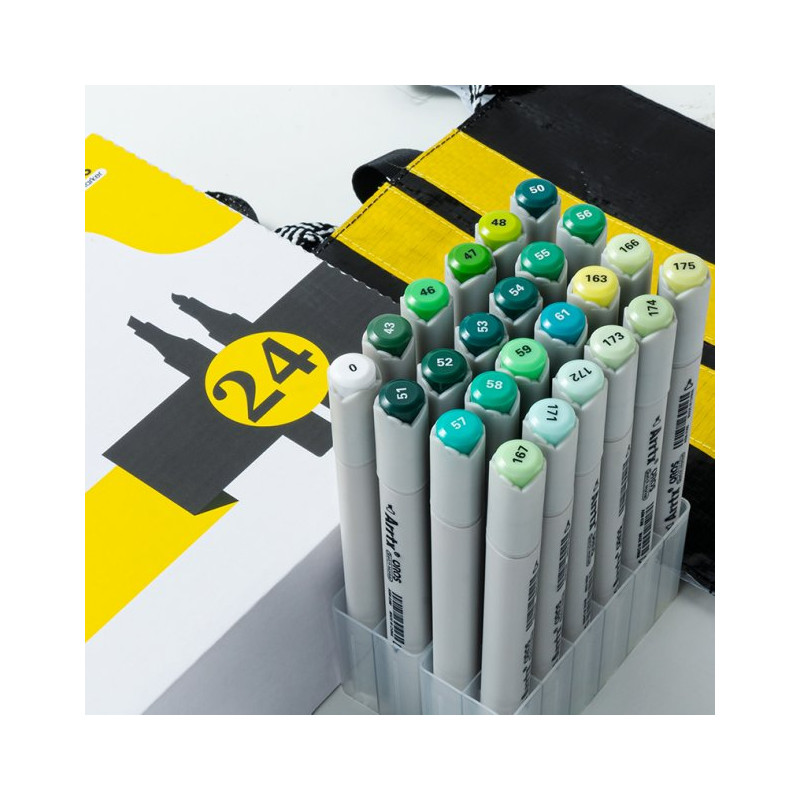 Спиртові маркери Arrtx Oros ASM-03GN 24 кольора, зелені відтінки (LC302512)