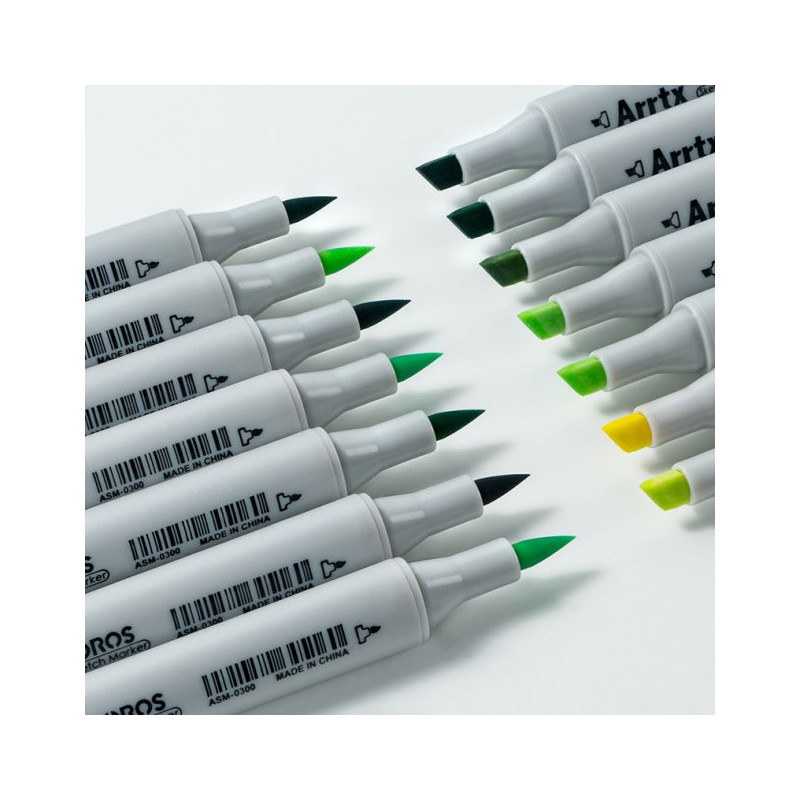 Спиртові маркери Arrtx Oros ASM-03GN 24 кольора, зелені відтінки (LC302512)