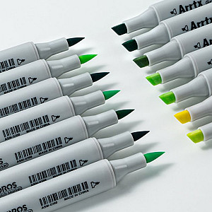 Спиртові маркери Arrtx Oros ASM-03GN 24 кольора, зелені відтінки (LC302512)