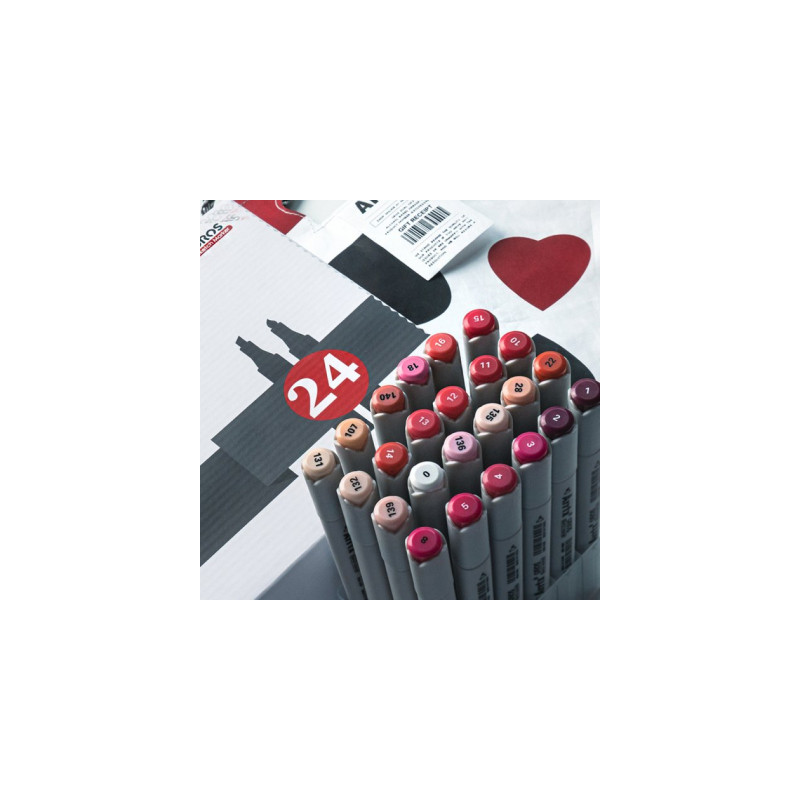 Спиртові маркери Arrtx Oros ASM-03RD 24 кольора, червоні відтінки (LC302536)