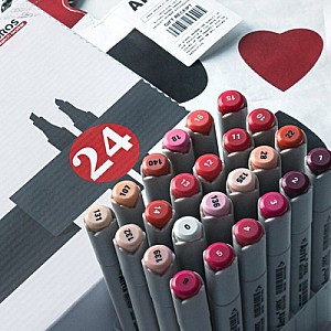 Спиртові маркери Arrtx Oros ASM-03RD 24 кольора, червоні відтінки (LC302536)