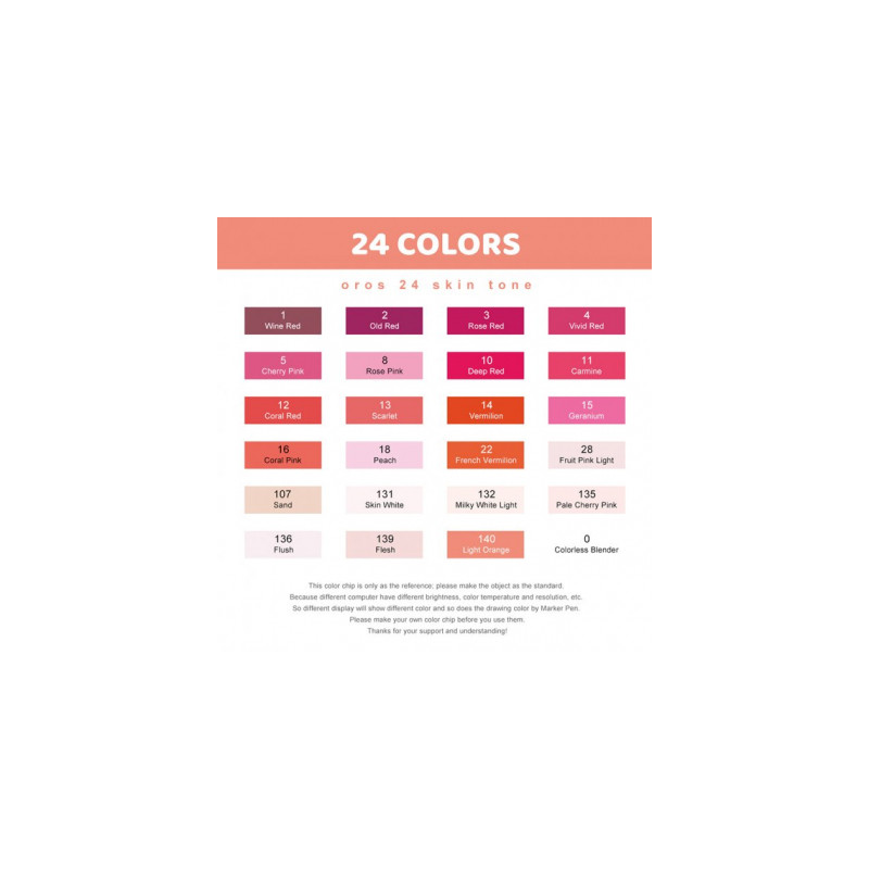 Спиртові маркери Arrtx Oros ASM-03RD 24 кольора, червоні відтінки (LC302536)