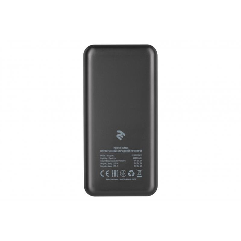 Універсальна мобільна батарея 2E PD+QC 3.0 20000mAh Black (2E-PB2004PD-BLACK)