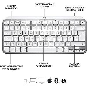 Клавіатура бездротова Logitech MX Keys Mini For Mac Minimalist Wireless Illuminated Pale Grey (920-010526)