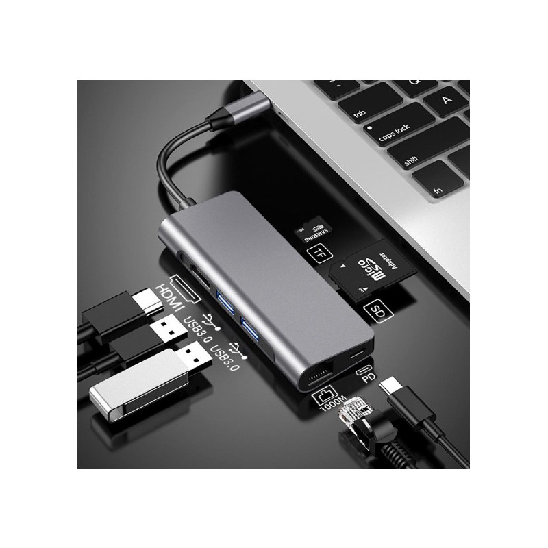 Док-станція ProLogix (PR-WUC-105B) 7 in 1 USB3.1 Type C to HDMI+2*USB3.0+PD+Lan+TF+SD