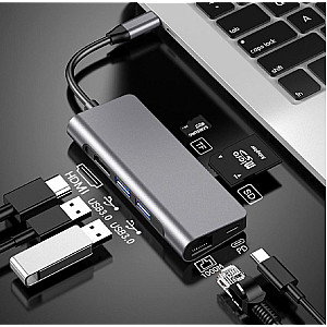 Док-станція ProLogix (PR-WUC-105B) 7 in 1 USB3.1 Type C to HDMI+2*USB3.0+PD+Lan+TF+SD