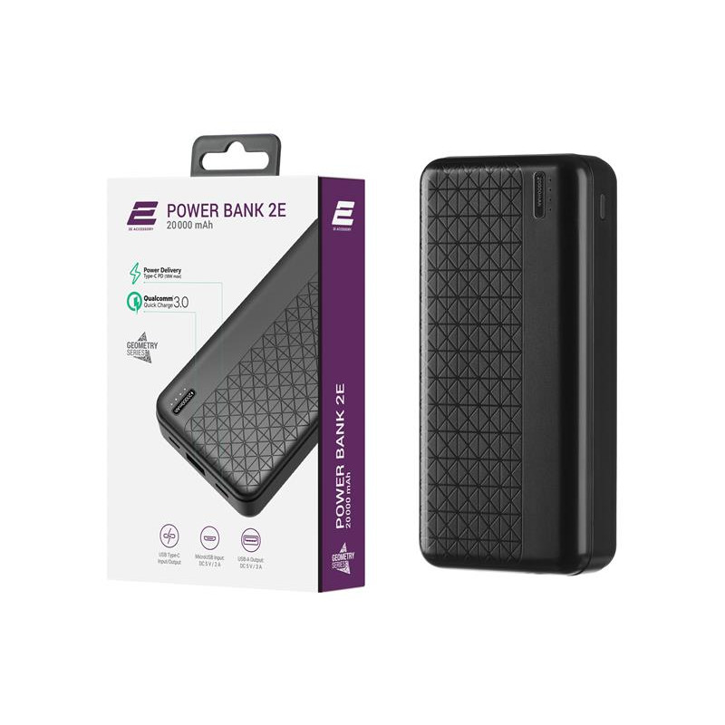 Універсальна мобільна батарея 2E Geometry PD+QC 3.0 20000mAh Black (2E-PB2072PD-BLACK)