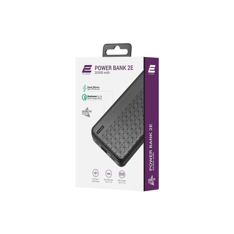 Універсальна мобільна батарея 2E Geometry PD+QC 3.0 20000mAh Black (2E-PB2072PD-BLACK)