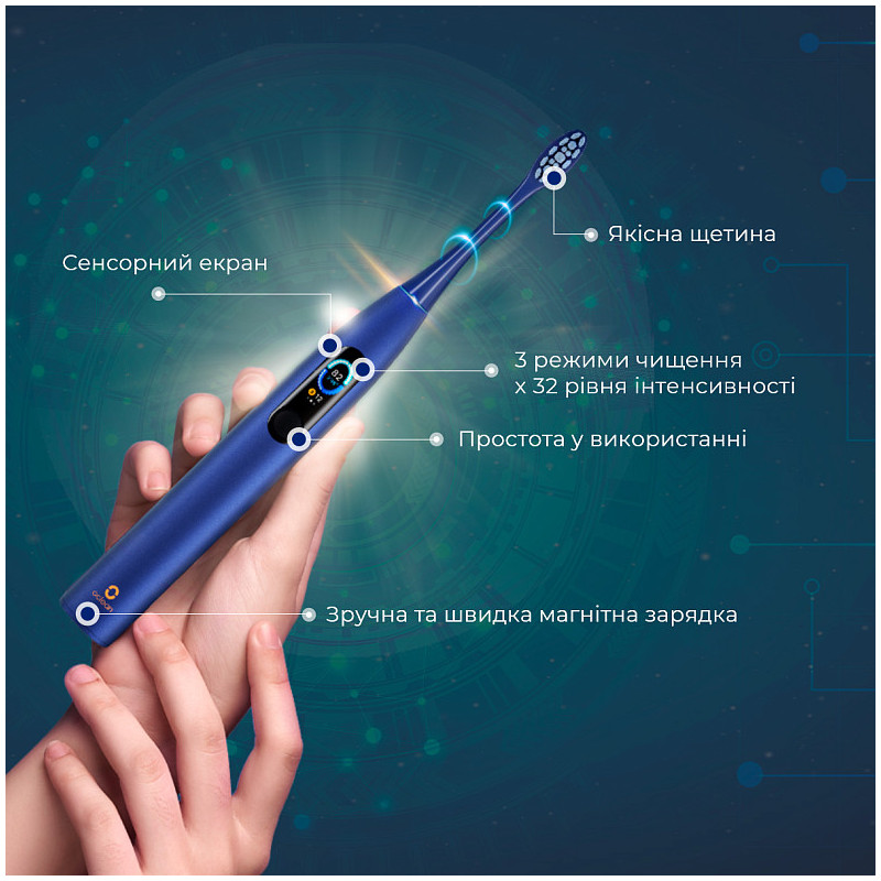 Розумна зубна електрощітка Oclean X Pro Navy Blue (OLED) (Міжнародна версія) (6970810551068)