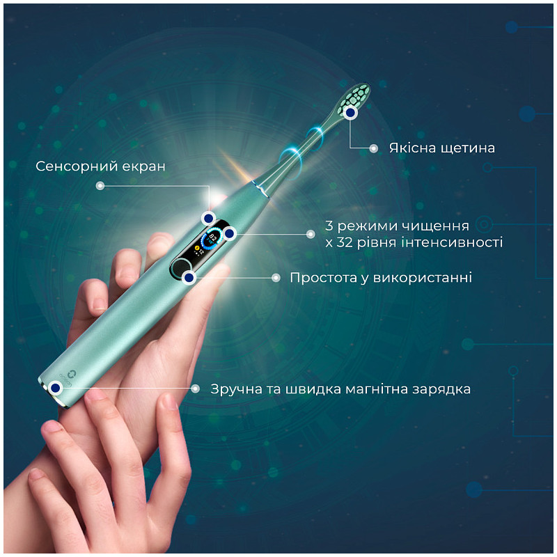 Розумна зубна електрощітка Oclean X Pro Mist Green (OLED) (Міжнародна версія) (6970810551471)