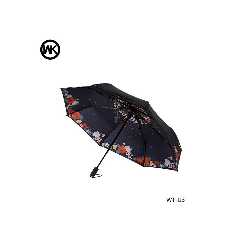 Парасоля WK WT-U3 чорний з літніми квітами (6970349282921)