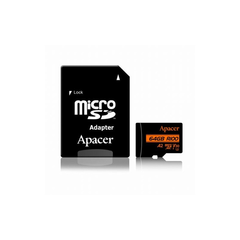 Карта пам`ятi MicroSDXC  64GB UHS-I/U3 Class 10 Apacer (AP64GMCSX10U8-R) + SD адаптер